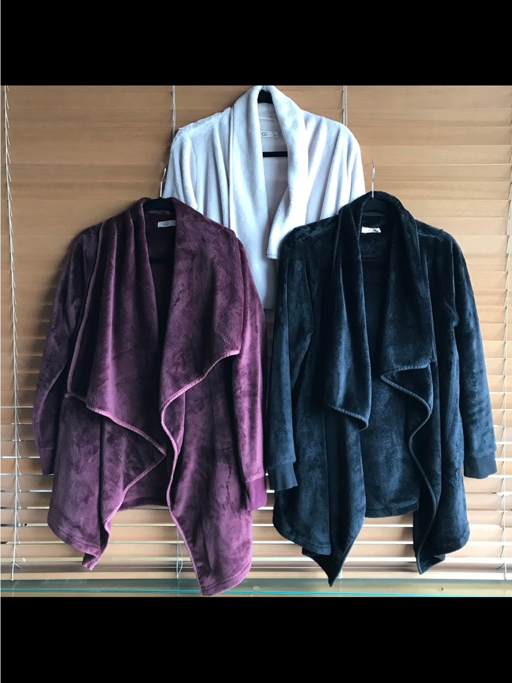 UGG Orla Wrap Fleece Open-Front Cardigan (S) Set of 3 (Burgundy, Cream, Black)